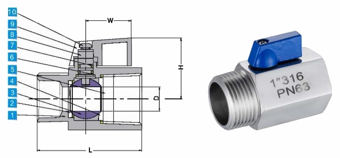 內(nèi)外螺紋迷你型球閥結(jié)構(gòu)圖