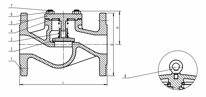 進(jìn)口法蘭止回閥結(jié)構(gòu)圖