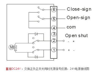 直流DC24V(交換正負(fù)開關(guān)同時無源信號反饋24V電源接線圖)
